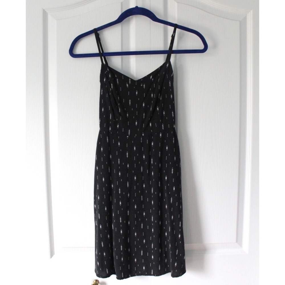 Black Sleeveless Dress with White Pattern | Dress with Spaghetti Straps | Short